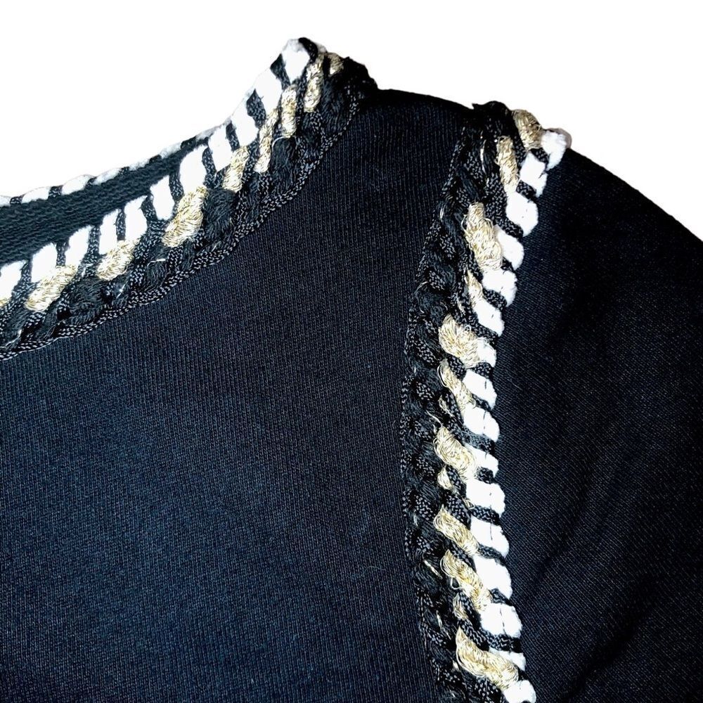 Banana Republic French Terry Rope Trim Tee in Dark Black/Gold/White Women’s XS - Picture 4 of 8